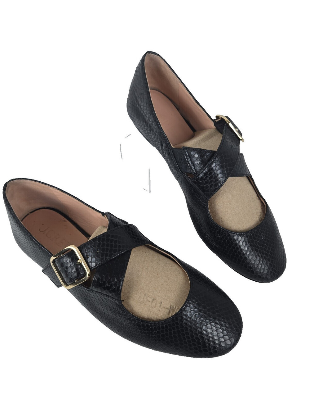 J Crew Logan Crisscross Strap Mary Jane Ballet Flats Shoe Black Leather Sz 8.5